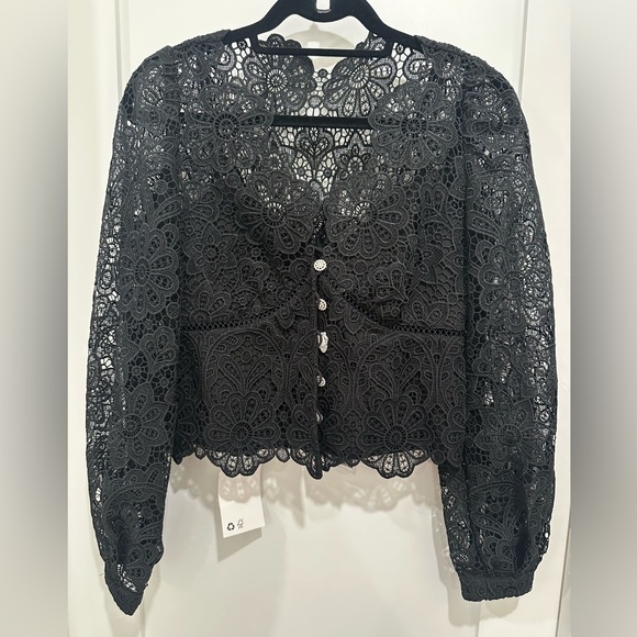 Self-Portrait Lace Puff-Sleeve Blouse, Size US6 - Picture 1 of 6